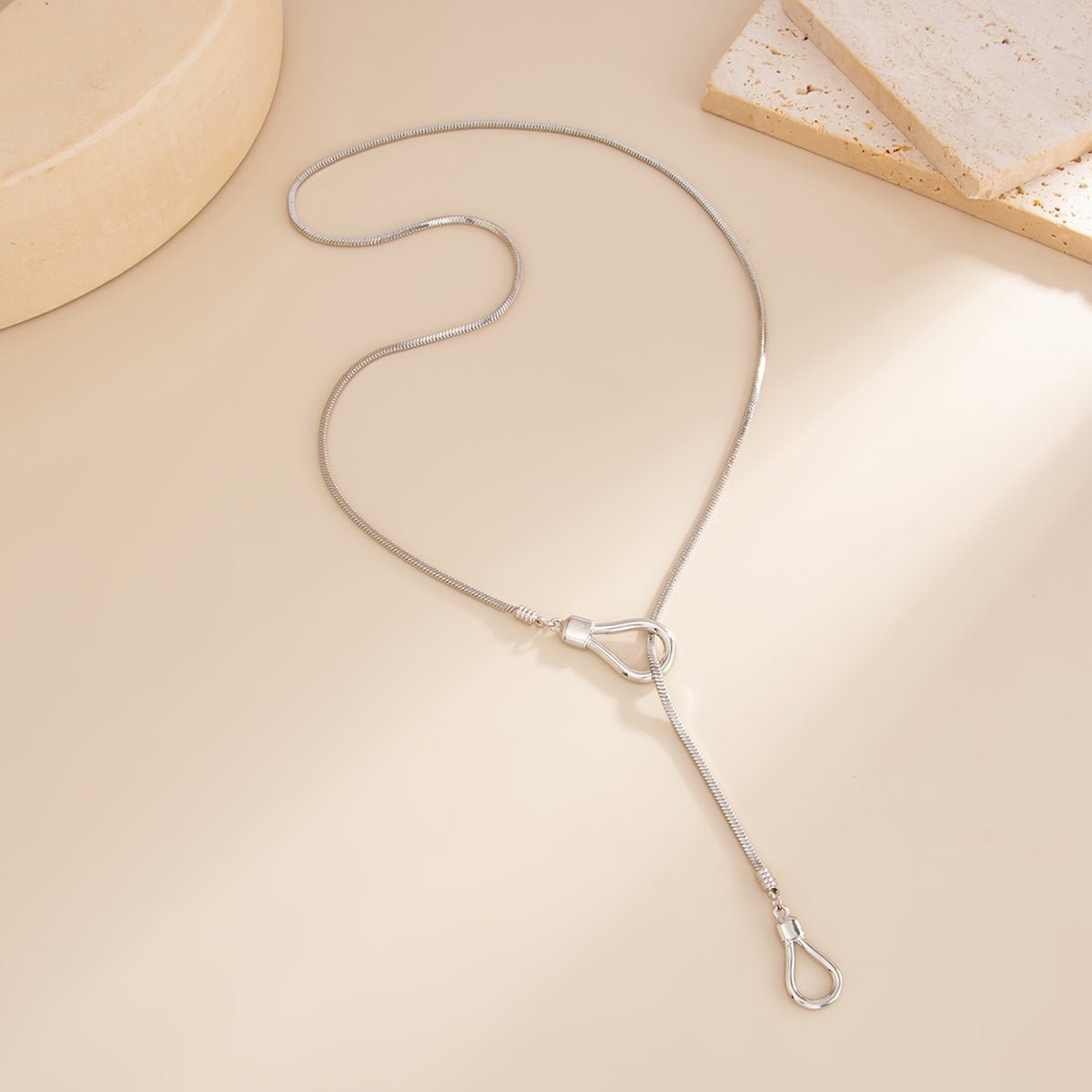 Geometric Hollow Waterdrop Charm Y Necklace - ArtGalleryZen