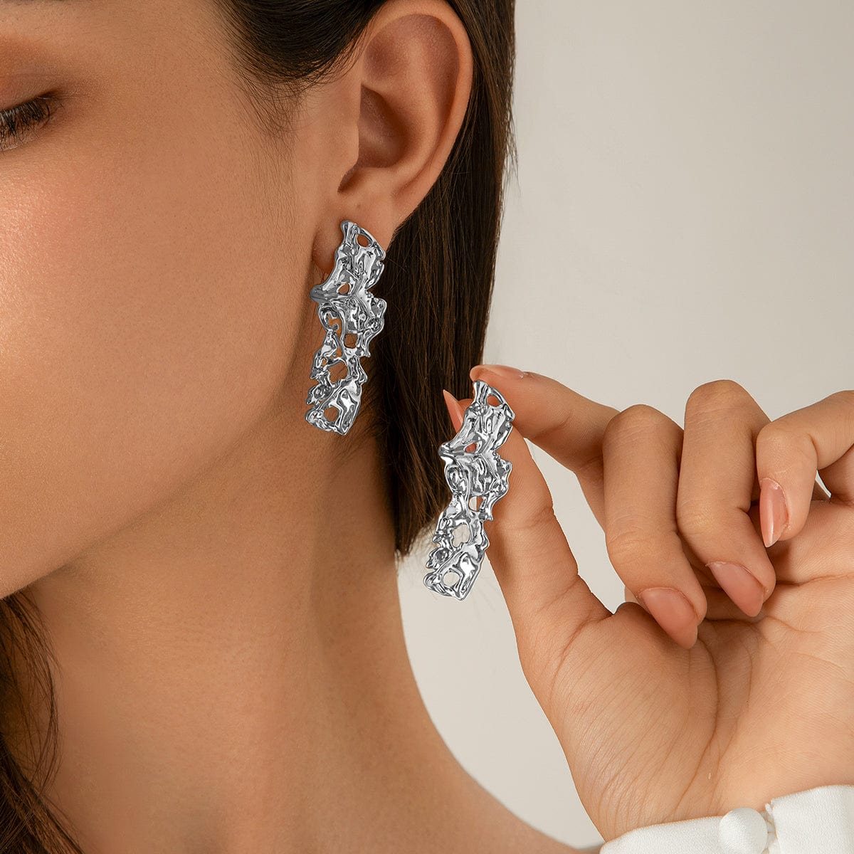 Geometric Irregular Abstract Lava Earrings - ArtGalleryZen