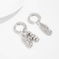 Thumbnail for Geometric Irregular Beaded Dangle Huggie Hoop Earrings - ArtGalleryZen