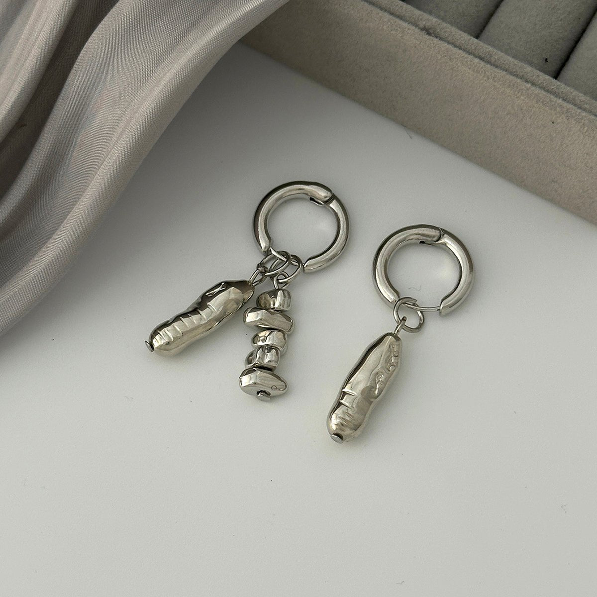 Geometric Irregular Beaded Dangle Huggie Hoop Earrings - ArtGalleryZen