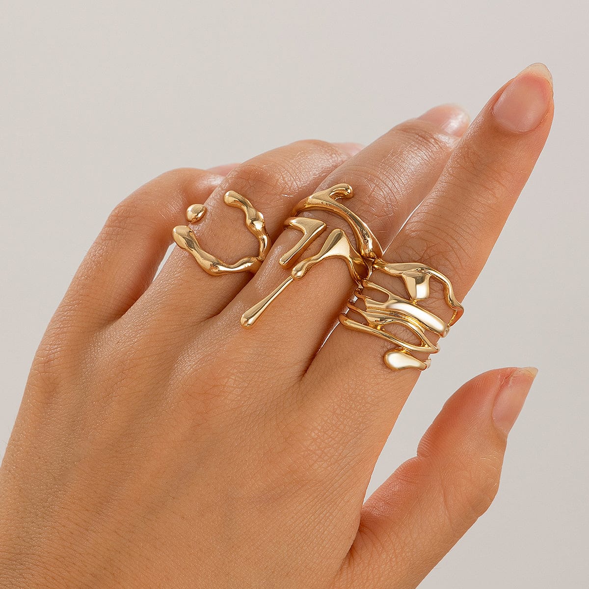 Geometric Irregular Flow Lava Open Ring Set - ArtGalleryZen