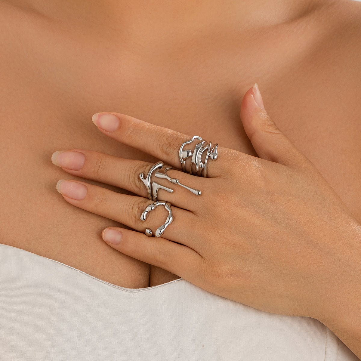 Geometric Irregular Flow Lava Open Ring Set