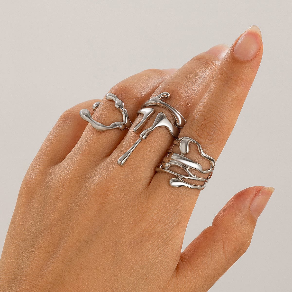 Geometric Irregular Flow Lava Open Ring Set