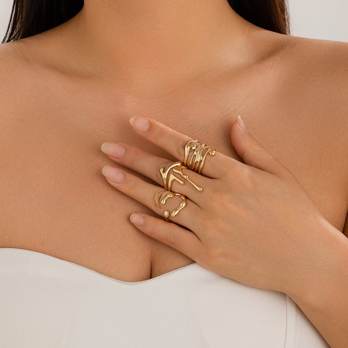 Geometric Irregular Flow Lava Open Ring Set