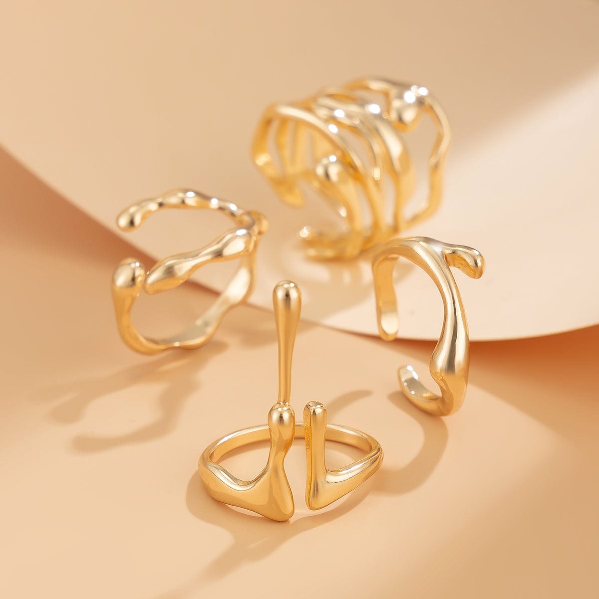 Geometric Irregular Flow Lava Open Ring Set