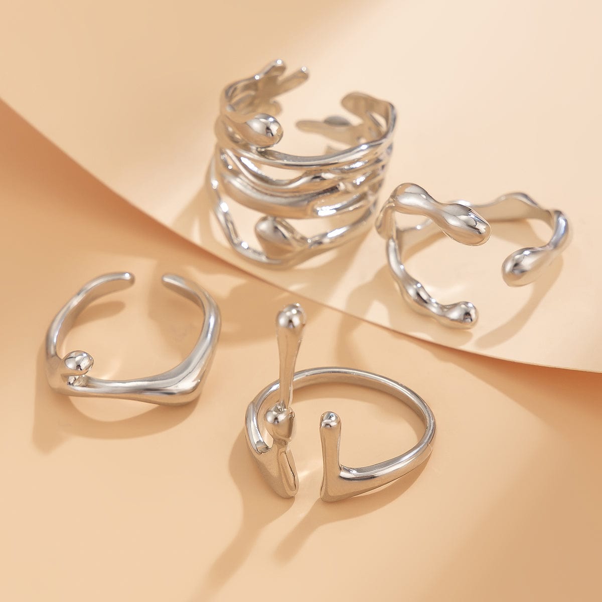 Geometric Irregular Flow Lava Open Ring Set