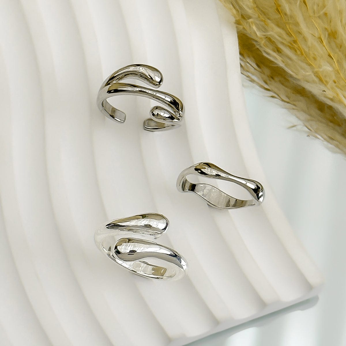 Geometric Irregular Flow Waterdrop Open Ring Set - ArtGalleryZen