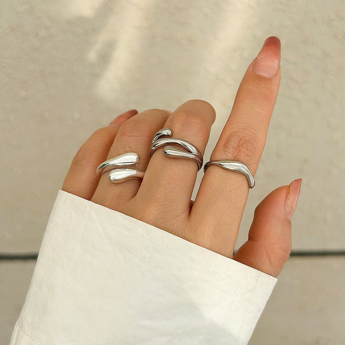 Geometric Irregular Flow Waterdrop Open Ring Set