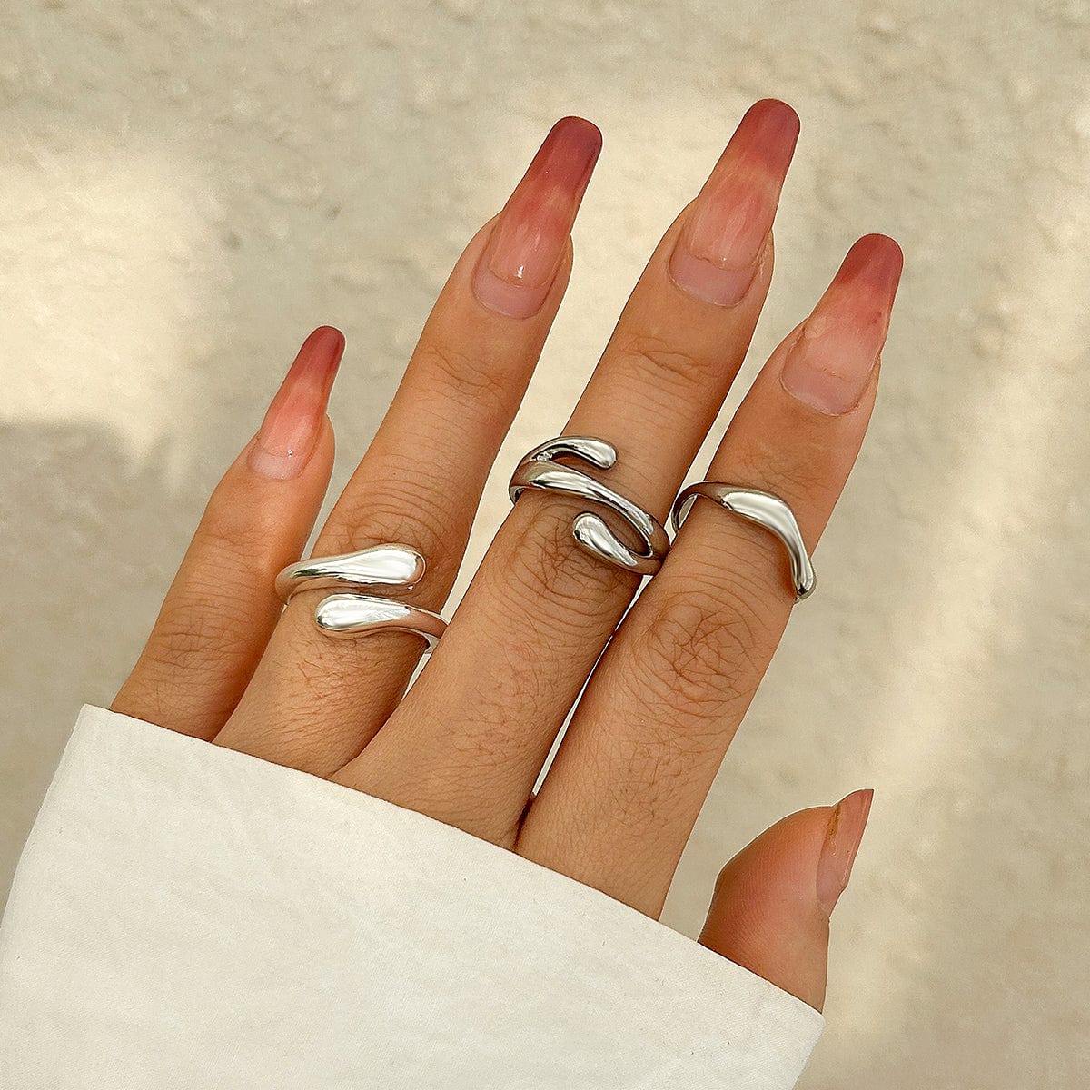 Geometric Irregular Flow Waterdrop Open Ring Set