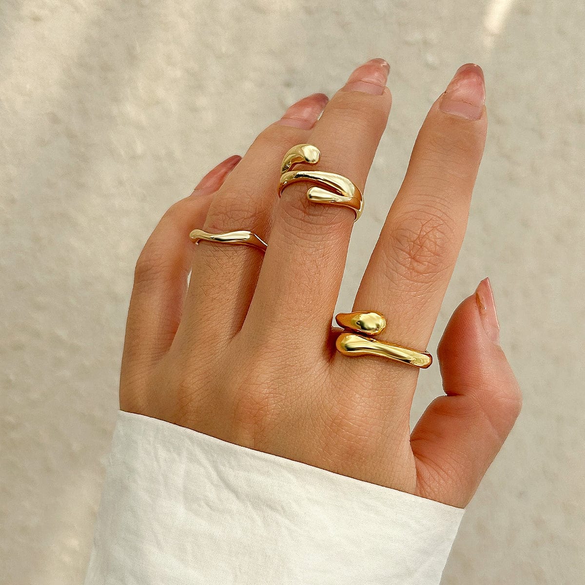 Geometric Irregular Flow Waterdrop Open Ring Set