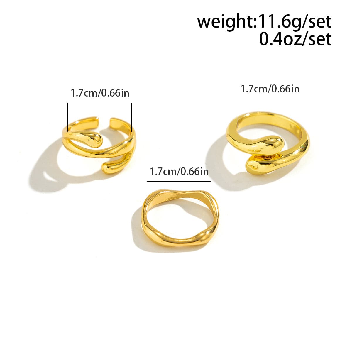 Geometric Irregular Flow Waterdrop Open Ring Set