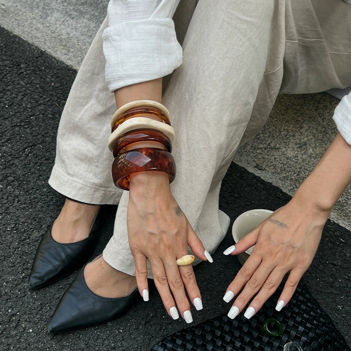Geometric Irregular Gradient Resin Bangle Bracelet Set - ArtGalleryZen