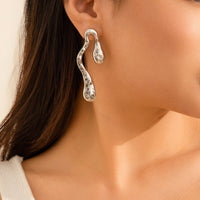 Thumbnail for Geometric Irregular Hammered Flow Waterdrop Earrings