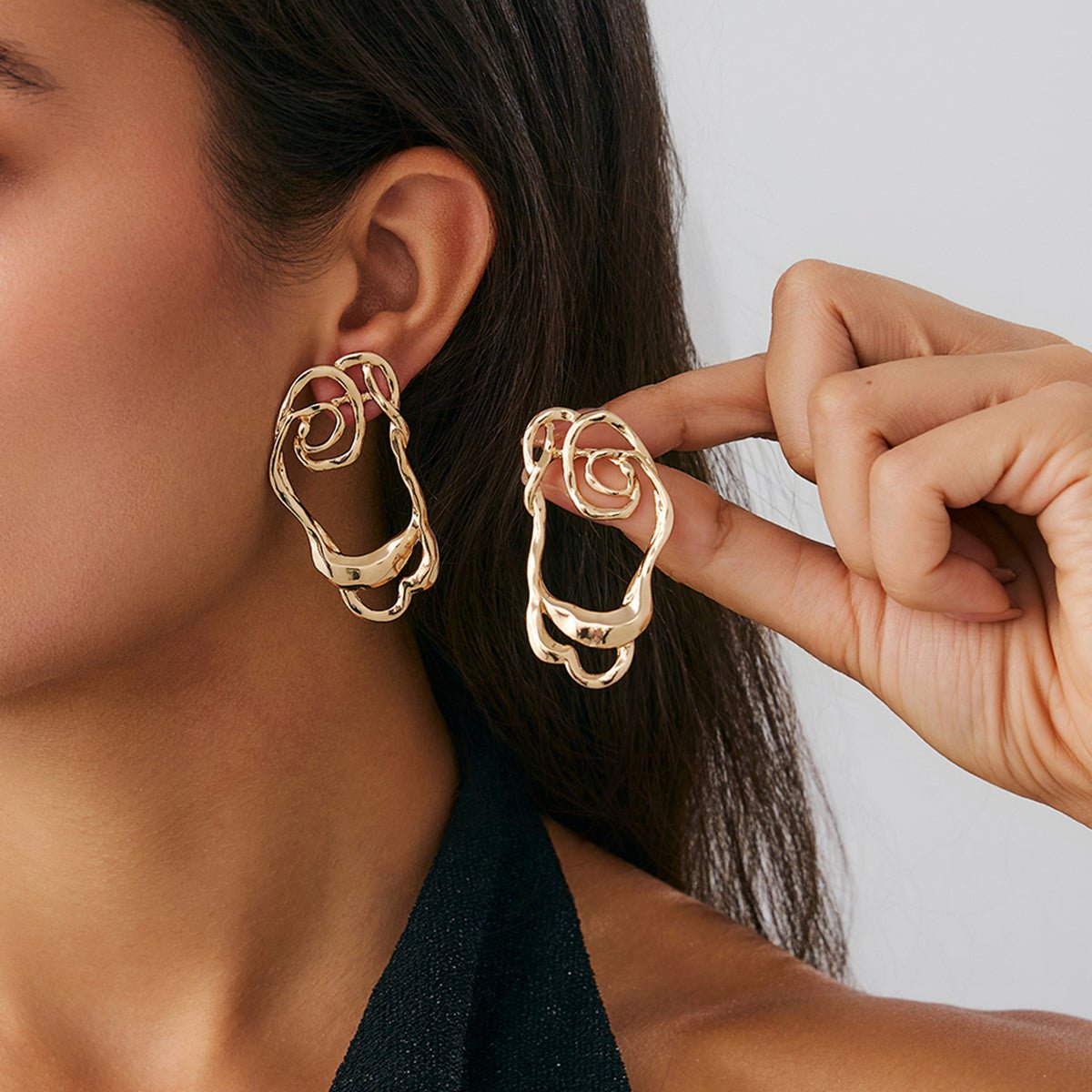 Geometric Irregular Hollow Pattern Stud Earrings - ArtGalleryZen