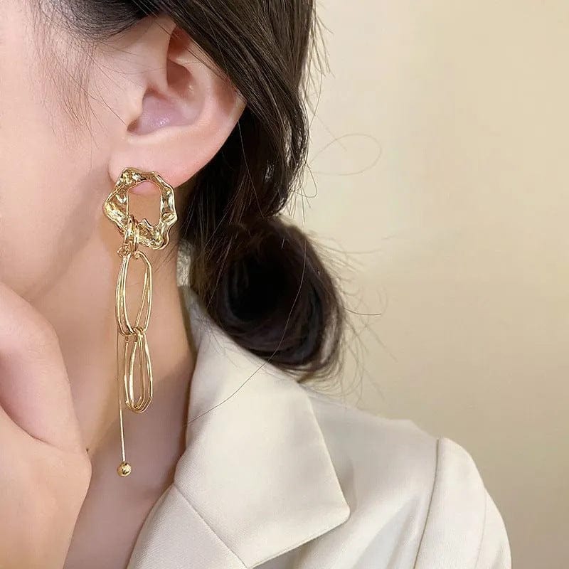 Geometric Irregular Hoop Chain Tassel Flow Lava Earrings - ArtGalleryZen