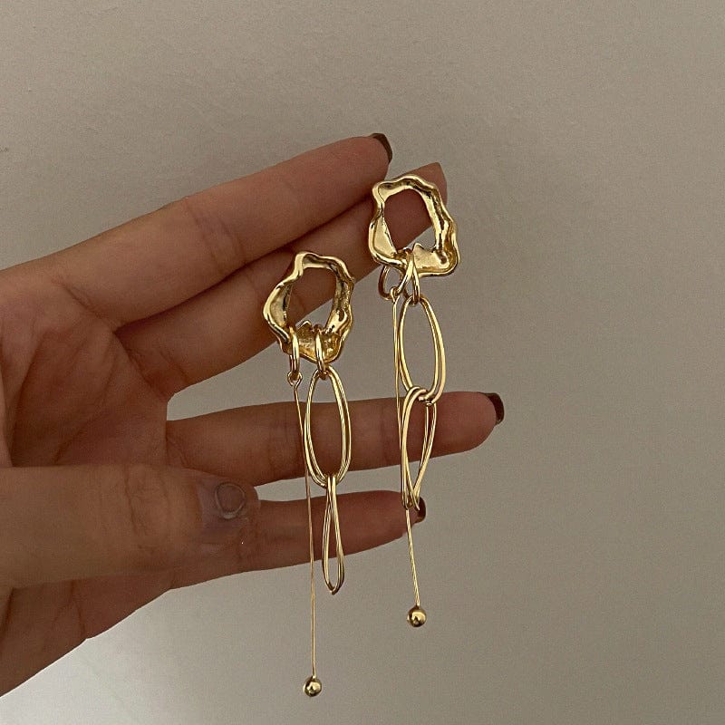 Geometric Irregular Hoop Chain Tassel Flow Lava Earrings - ArtGalleryZen