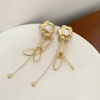 Thumbnail for Geometric Irregular Hoop Chain Tassel Flow Lava Earrings - ArtGalleryZen