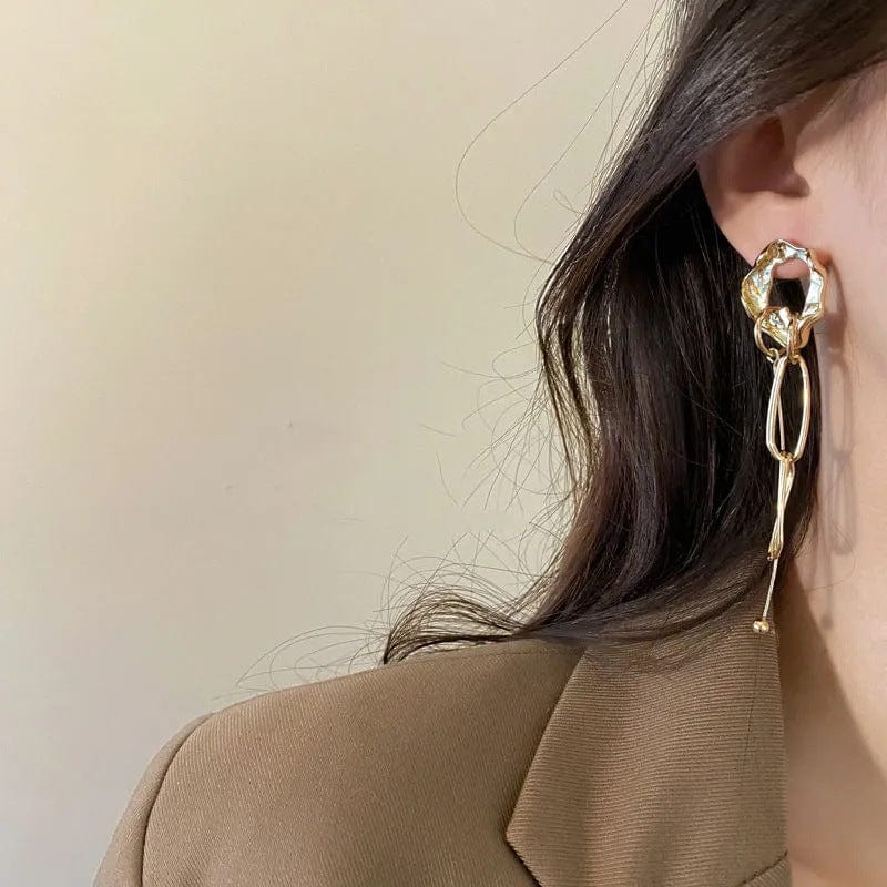 Geometric Irregular Hoop Chain Tassel Flow Lava Earrings - ArtGalleryZen