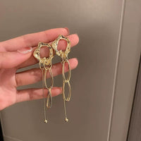 Thumbnail for Geometric Irregular Hoop Chain Tassel Flow Lava Earrings - ArtGalleryZen