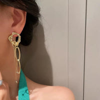 Thumbnail for Geometric Irregular Hoop Chain Tassel Flow Lava Earrings - ArtGalleryZen