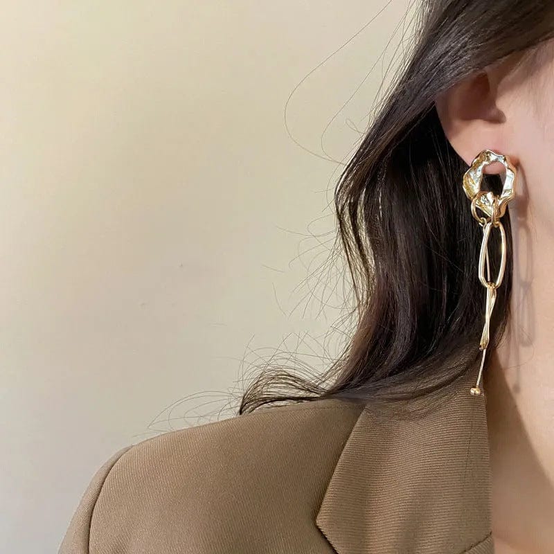 Geometric Irregular Hoop Chain Tassel Flow Lava Earrings