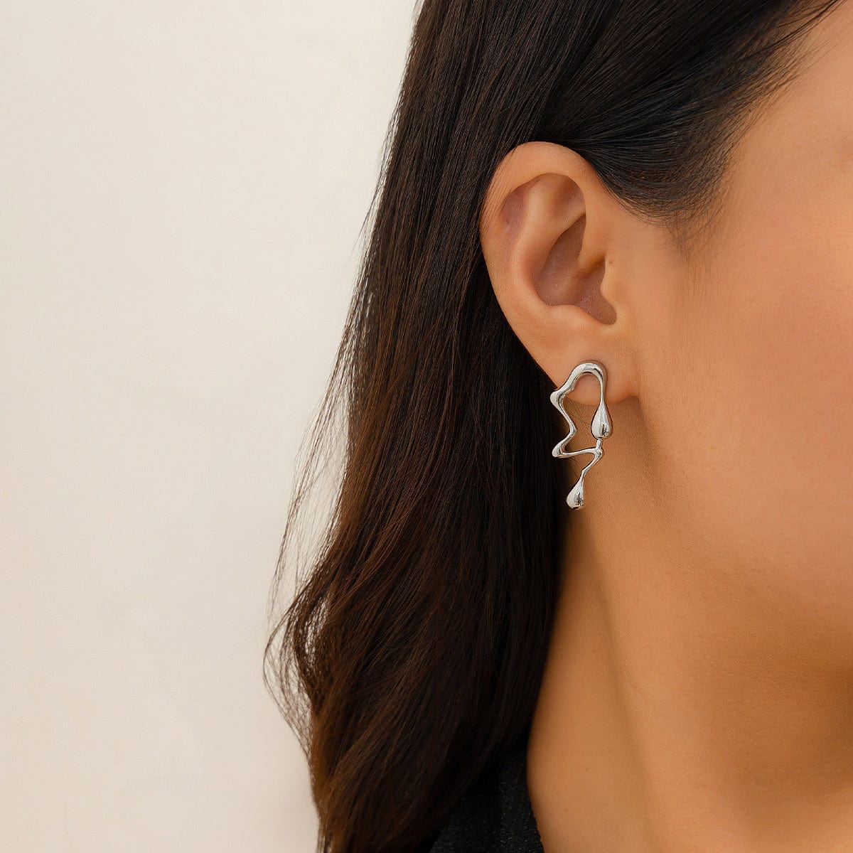 Geometric Irregular Melting Waterdrop Asymmetrical Earrings