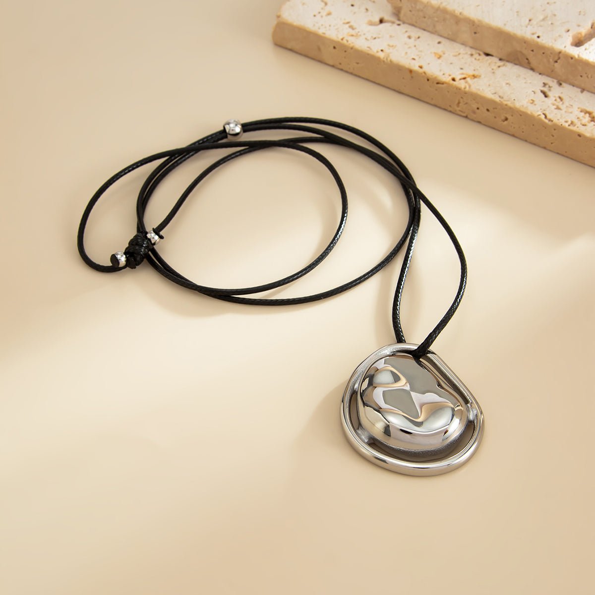 Geometric Irregular Pendant Wax Cord String Necklace - ArtGalleryZen