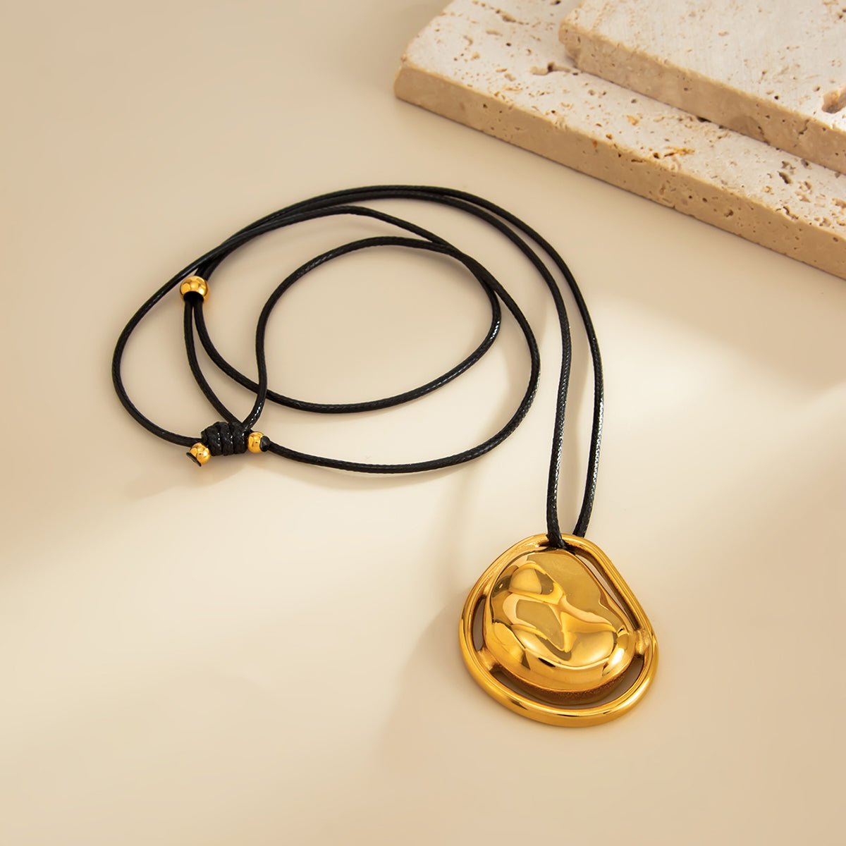 Geometric Irregular Pendant Wax Cord String Necklace - ArtGalleryZen