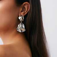 Thumbnail for Geometric Irregular Pleated Pattern Dangle Earrings - ArtGalleryZen
