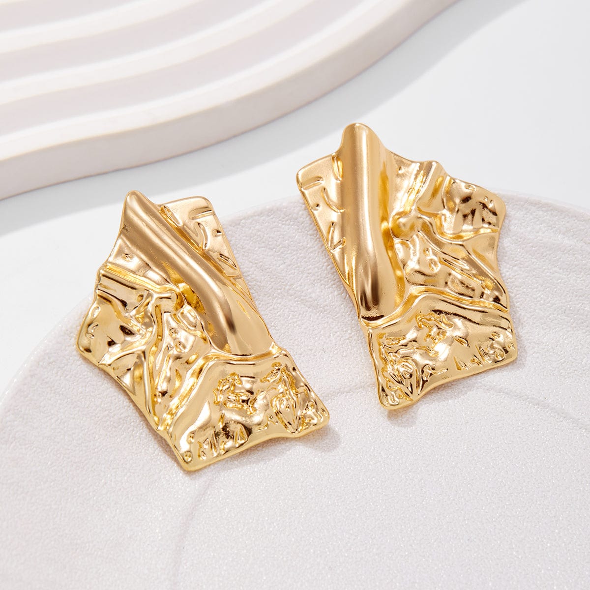 Geometric Irregular Pleated Square Stud Earrings - ArtGalleryZen