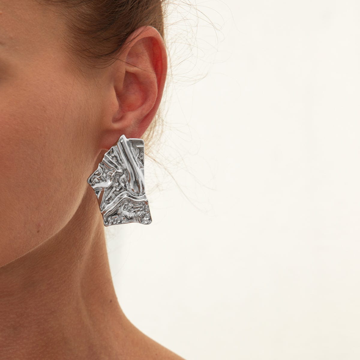Geometric Irregular Pleated Square Stud Earrings - ArtGalleryZen