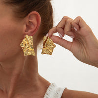 Thumbnail for Geometric Irregular Pleated Square Stud Earrings - ArtGalleryZen