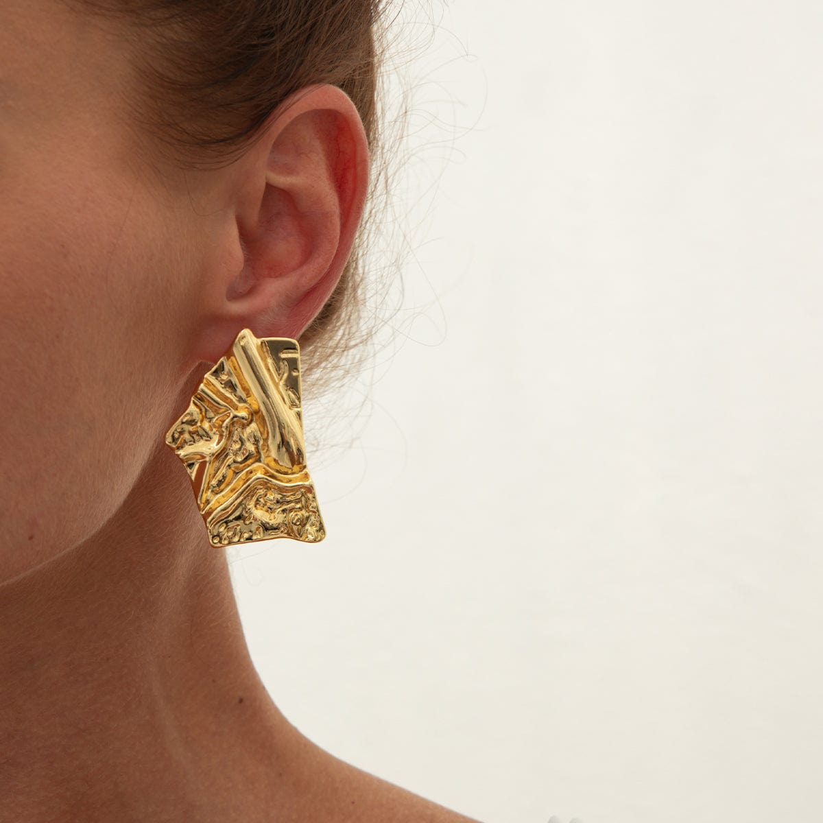 Geometric Irregular Pleated Square Stud Earrings - ArtGalleryZen