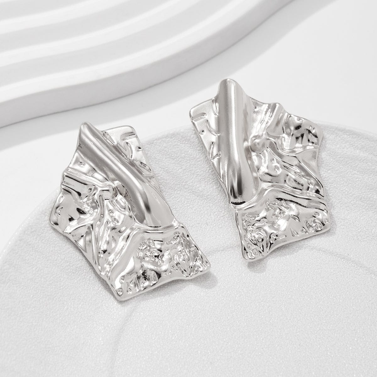 Geometric Irregular Pleated Square Stud Earrings - ArtGalleryZen