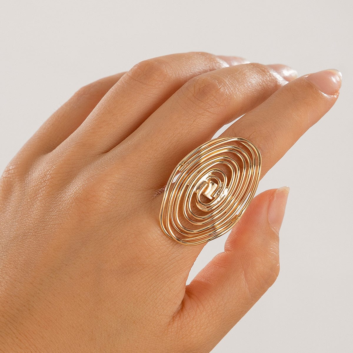 Geometric Irregular Spiral Oval Ring