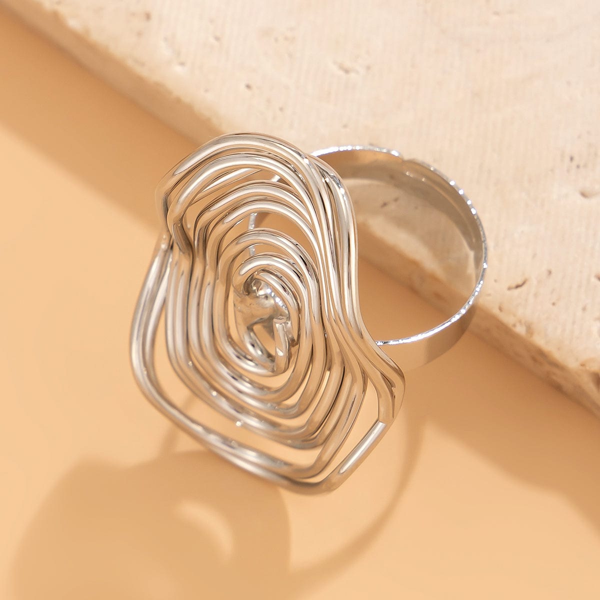 Geometric Irregular Spiral Oval Ring