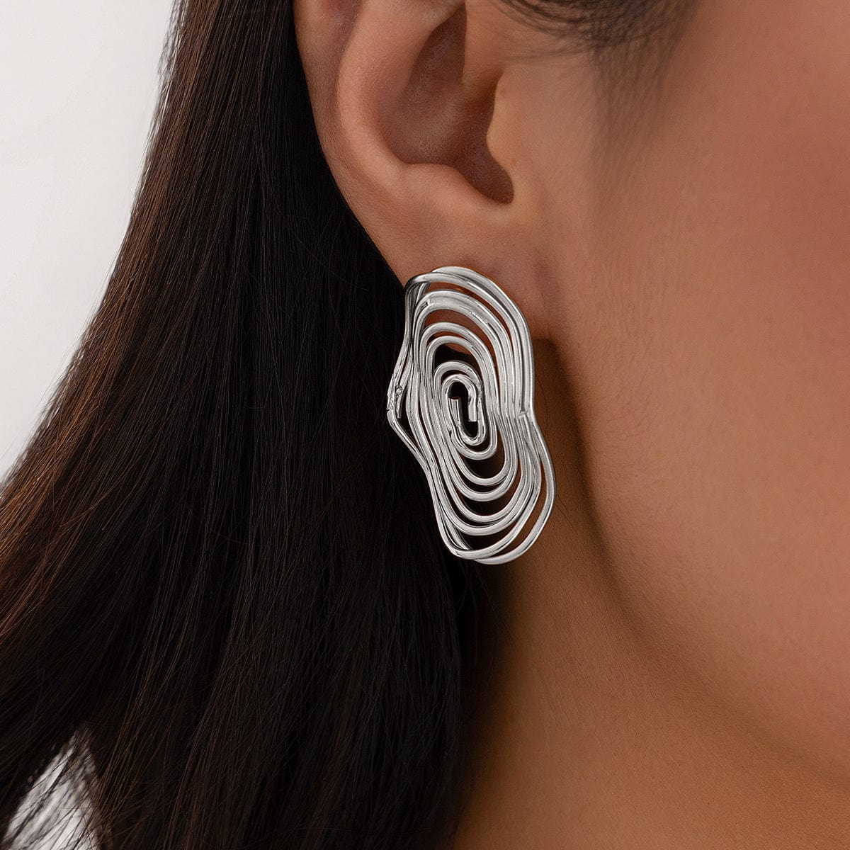 Geometric Irregular Spiral Oval Stud Earrings