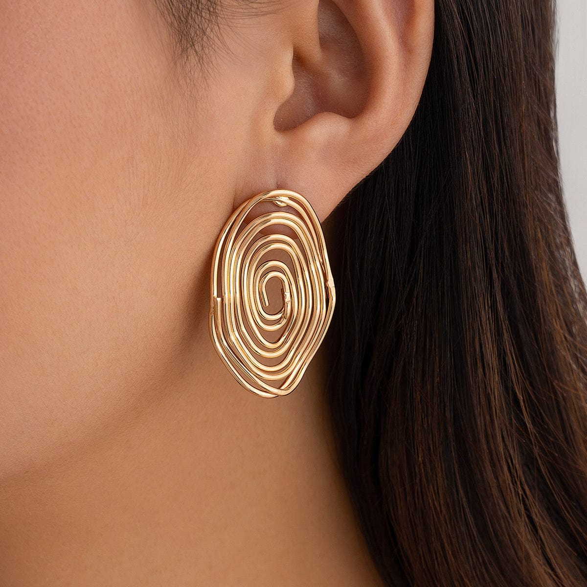 Geometric Irregular Spiral Oval Stud Earrings