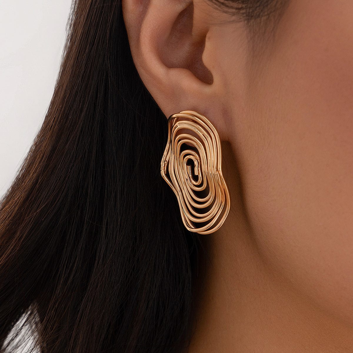 Geometric Irregular Spiral Oval Stud Earrings