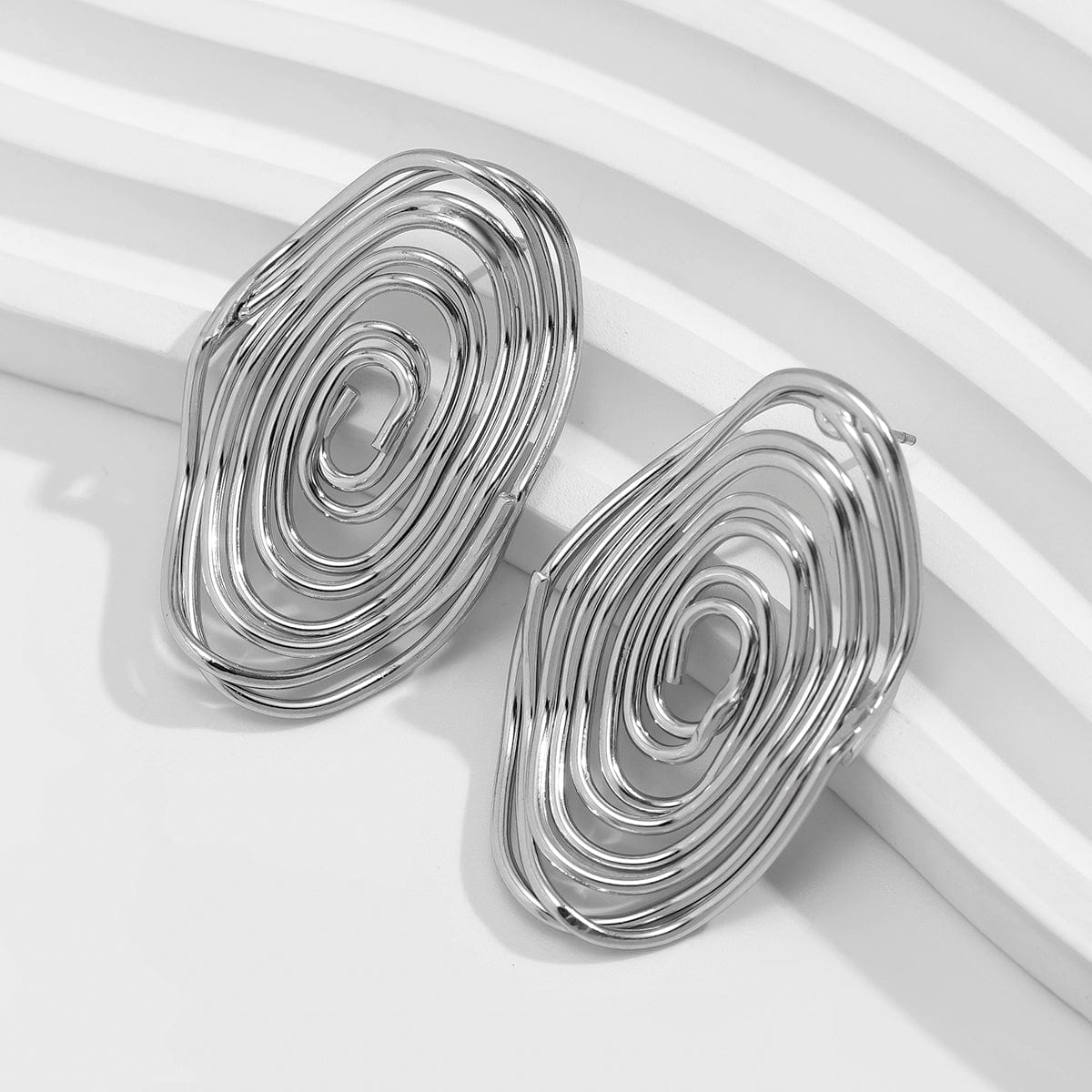 Geometric Irregular Spiral Oval Stud Earrings