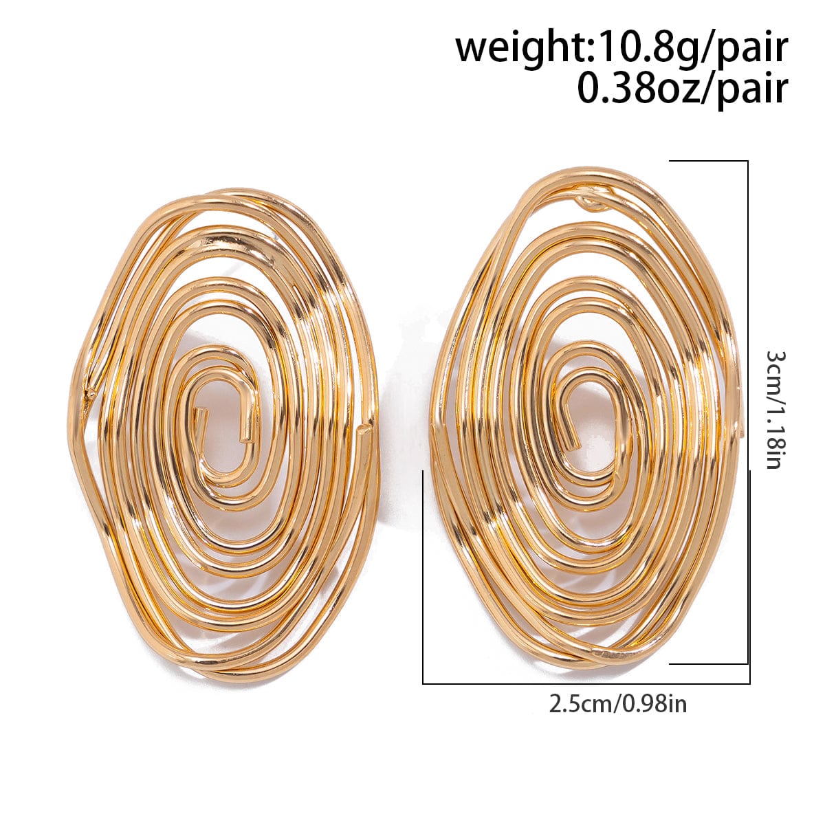 Geometric Irregular Spiral Oval Stud Earrings