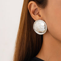 Thumbnail for Geometric Irregular Textured Round Disk Stud Earrings - ArtGalleryZen