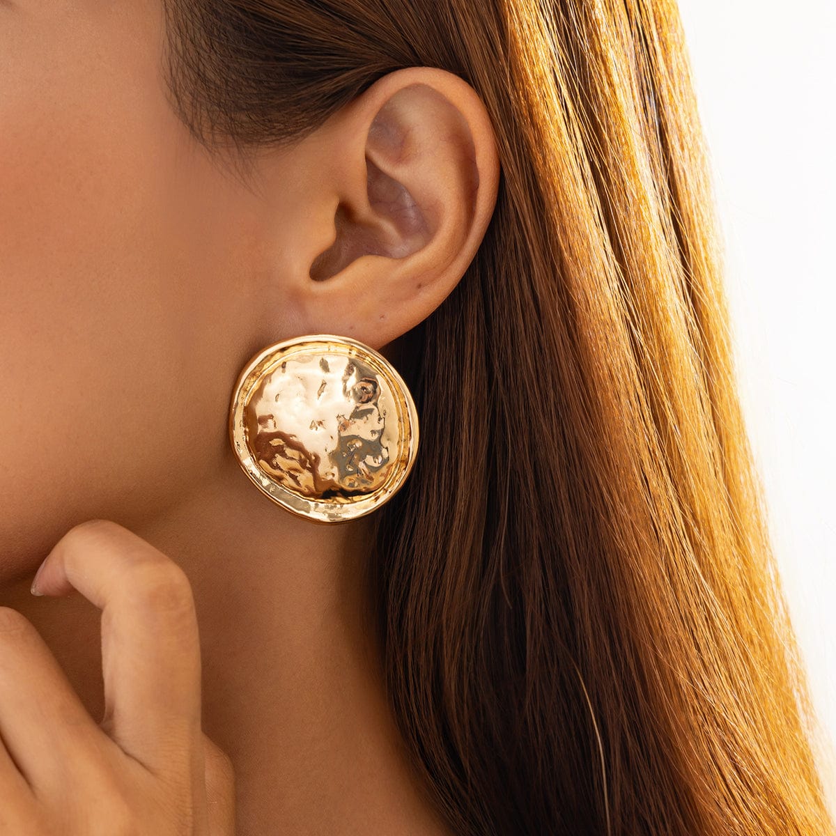 Geometric Irregular Textured Round Disk Stud Earrings - ArtGalleryZen