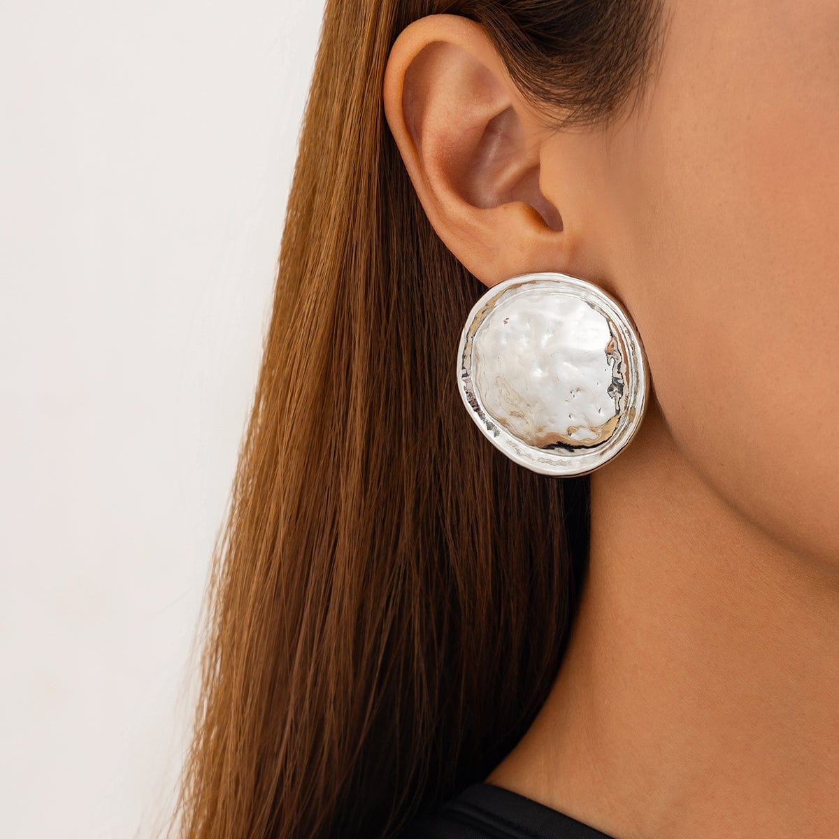 Geometric Irregular Textured Round Disk Stud Earrings