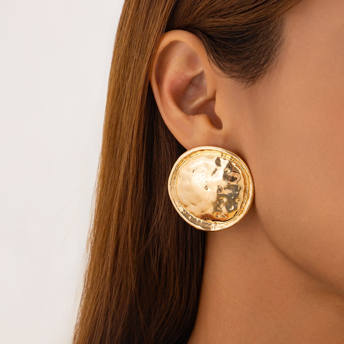 Geometric Irregular Textured Round Disk Stud Earrings