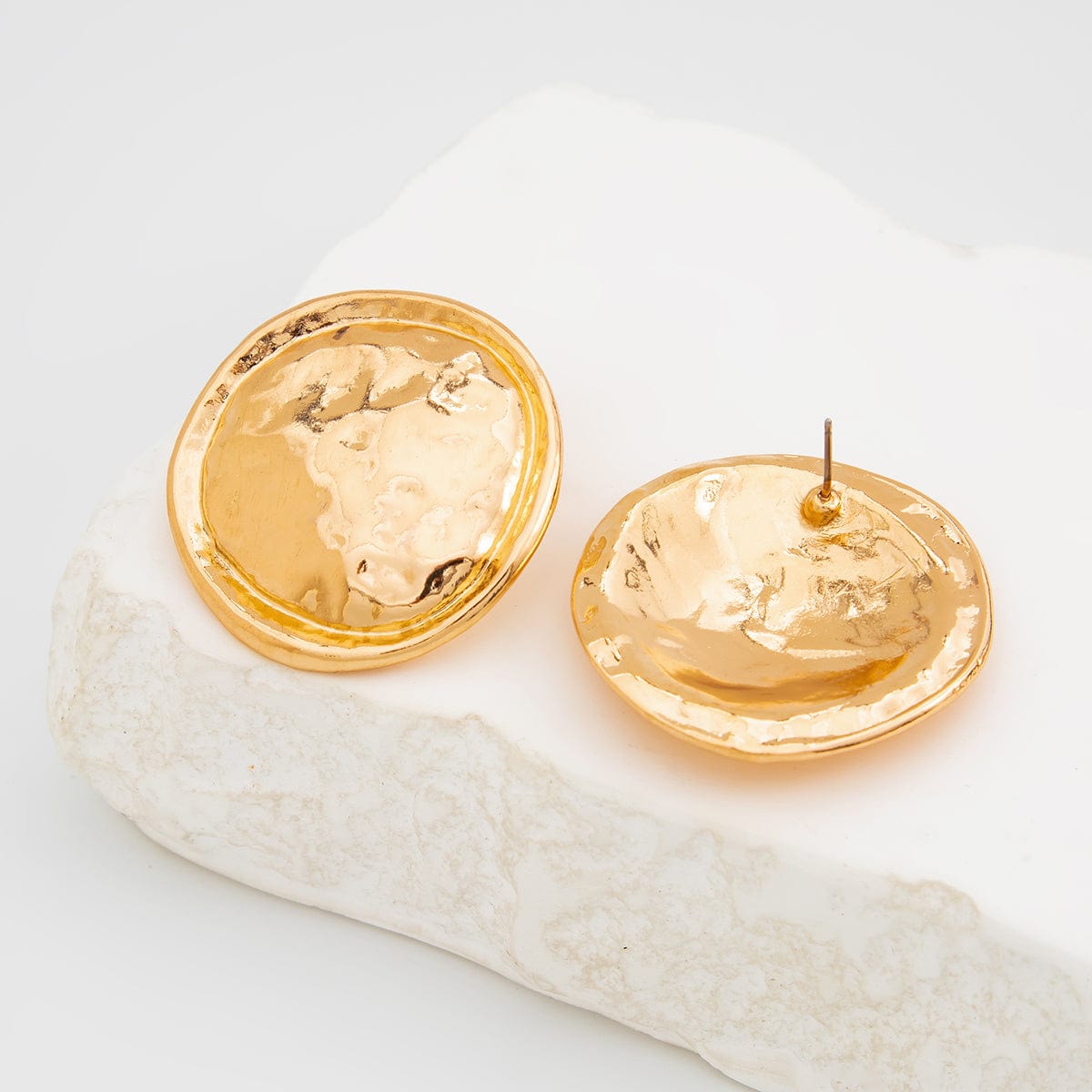 Geometric Irregular Textured Round Disk Stud Earrings