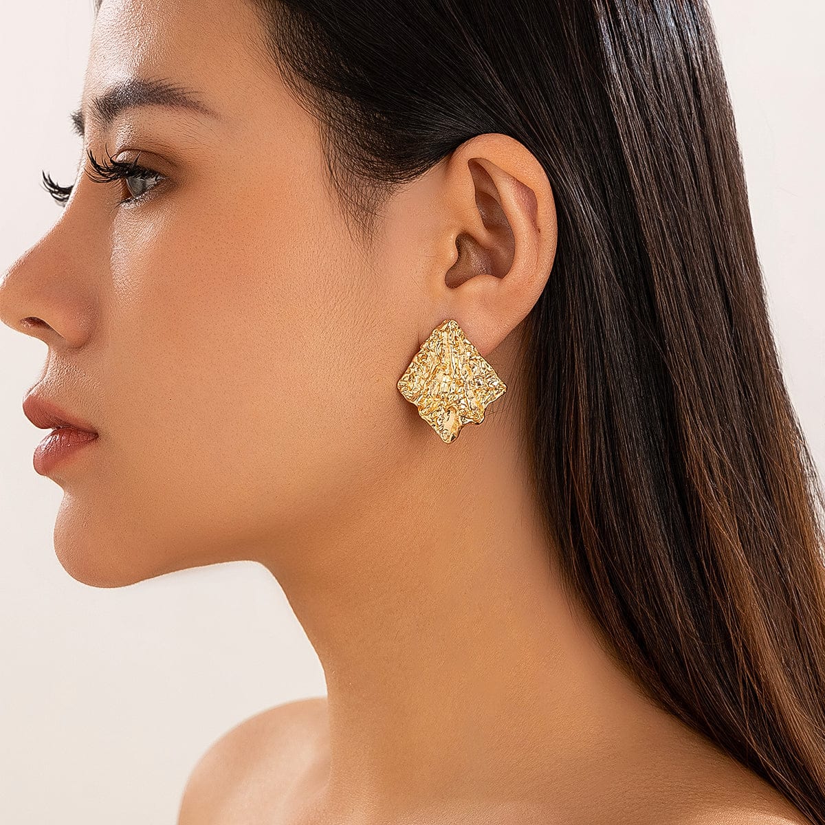 Geometric Irregular Textured Square Stud Earrings