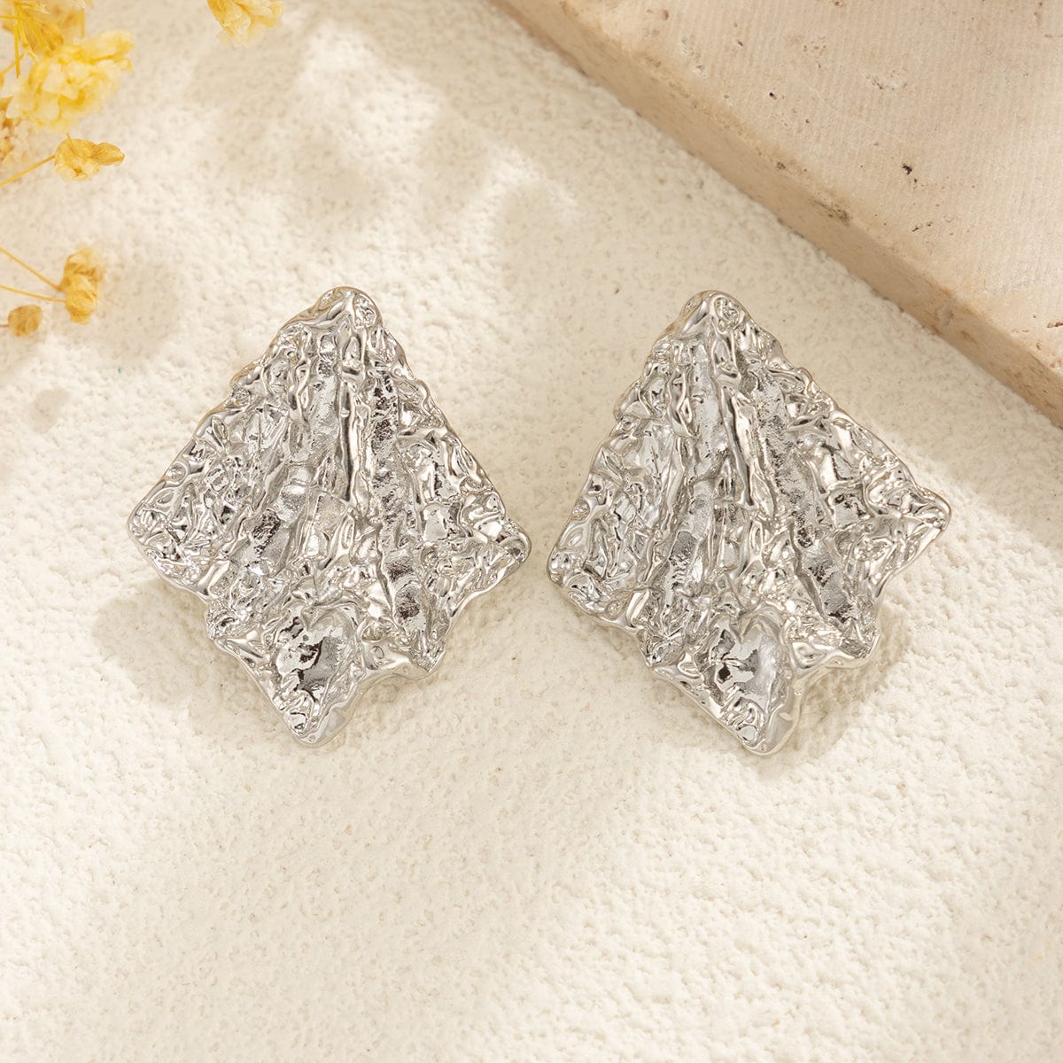 Geometric Irregular Textured Square Stud Earrings