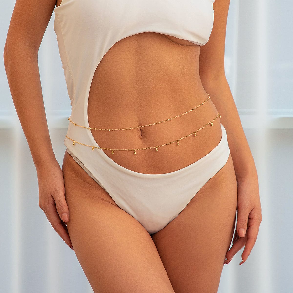 Geometric Layered Ball Tassel Saturn Belly Chain Set - ArtGalleryZen