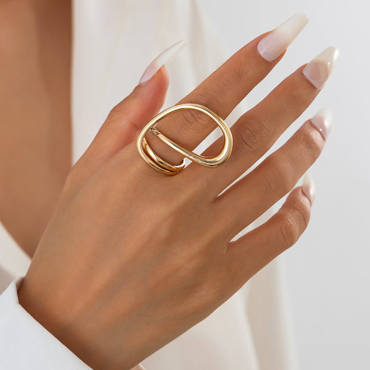 Geometric Layered Gold Silver Plated Curved Ring - ArtGalleryZen